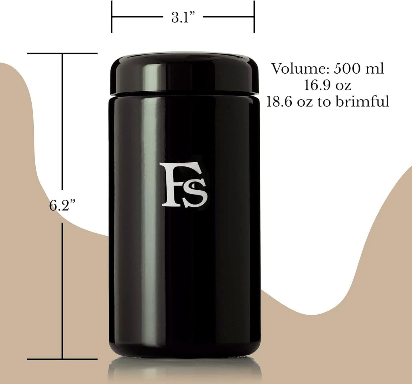 Airtight Storage Container Black Glass Jar 500ml - UV Protection For Herbs, Spices, Coffee, Teas - Pack of 1