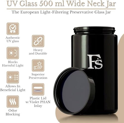 Airtight Storage Container Black Glass Jar 500ml - UV Protection For Herbs, Spices, Coffee, Teas - Pack of 1